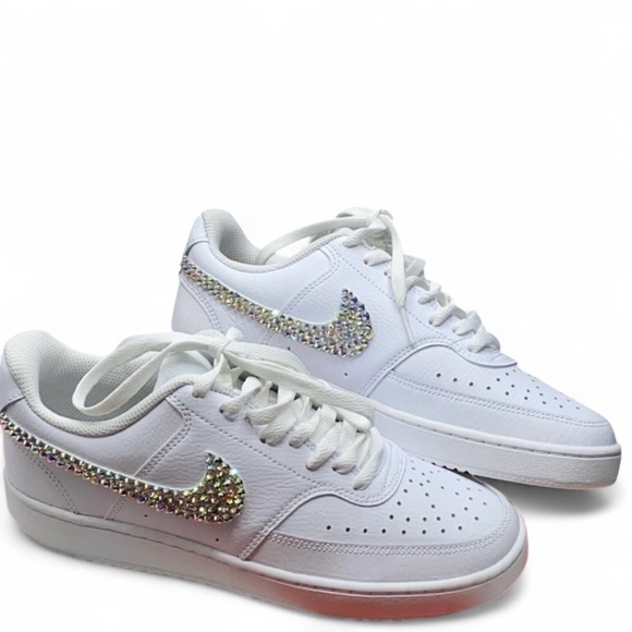 Nike Court Vision Low Tops All Sizes Luxe Crystals Ticks New In Box - Picture 1 of 6